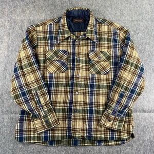 Vintage Arrow Loop Collar Shadow Plaid Flannel Shirt Men Medium Large Rockabilly